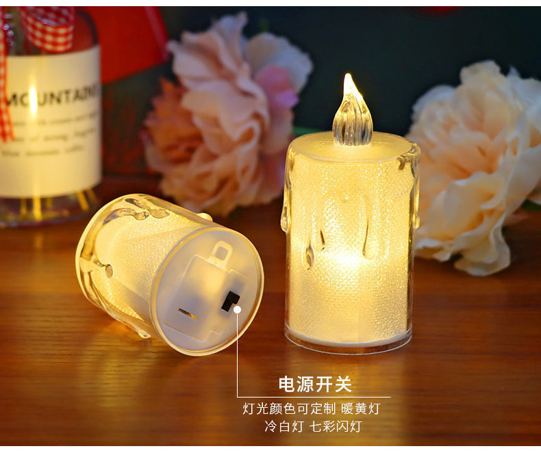 Crystal mini simulation transparent electronic candle lamp, candle stand, led romantic atmosphere decoration, tea wax birthday candle, candle aromatherapy candle, glass candle cup, white candle, birthday shining candle pic 3