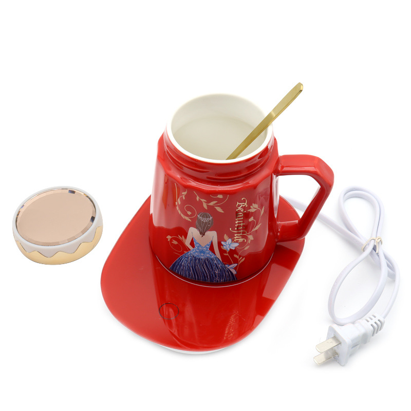Ceramic insulated cup, 55-degree constant temperature cup, heating coaster, mirror cover, handle spoon set, high-end business gift box pic 5