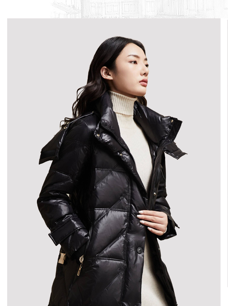 YIWEI冬季加长款时尚保暖连帽收腰外套羽绒服暖冬详情5