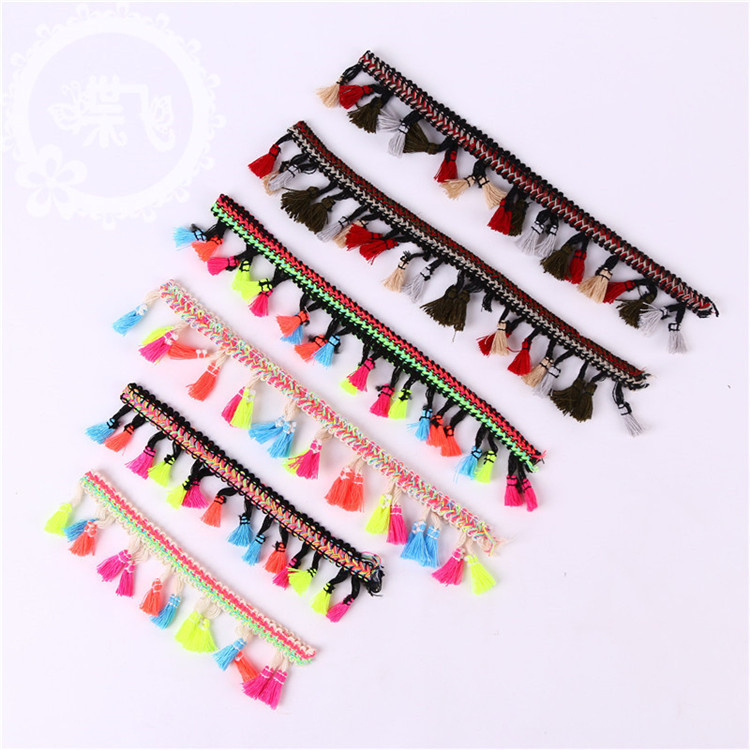 民族风蜈蚣边彩色流苏扫把花边DIY帽子围巾窗帘服装辅料花边现货织带详情9