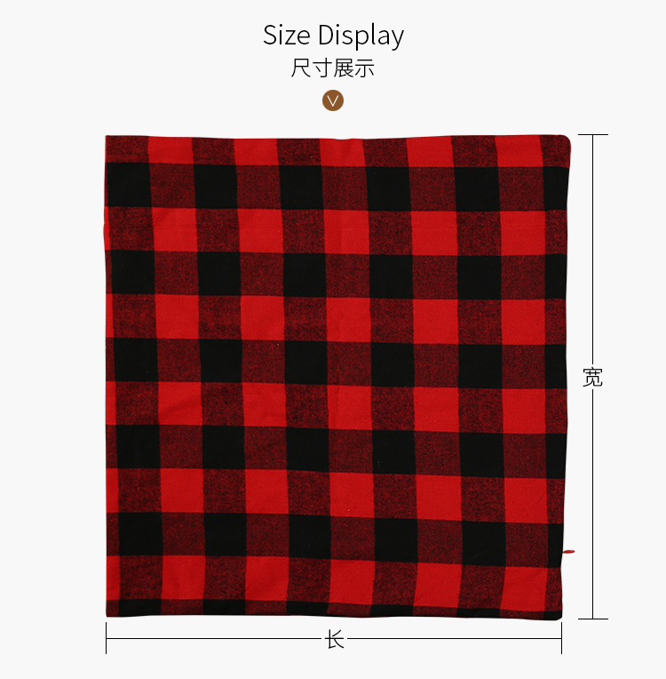 新款圣诞节装饰品红黑格子布抱枕套外贸格子抱枕套方形枕头罩详情3