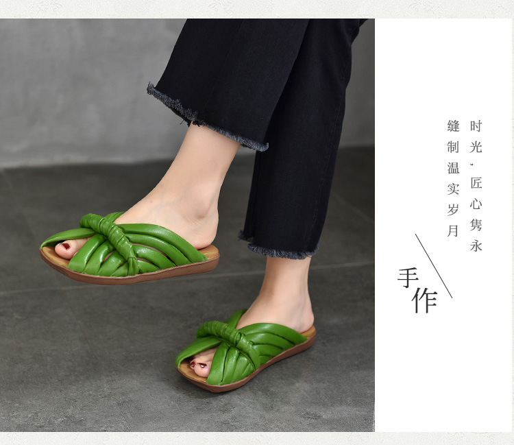 原创小众平底软底拖鞋女夏外穿真皮一字拖鞋鱼嘴皮拖鞋女2024新款详情26
