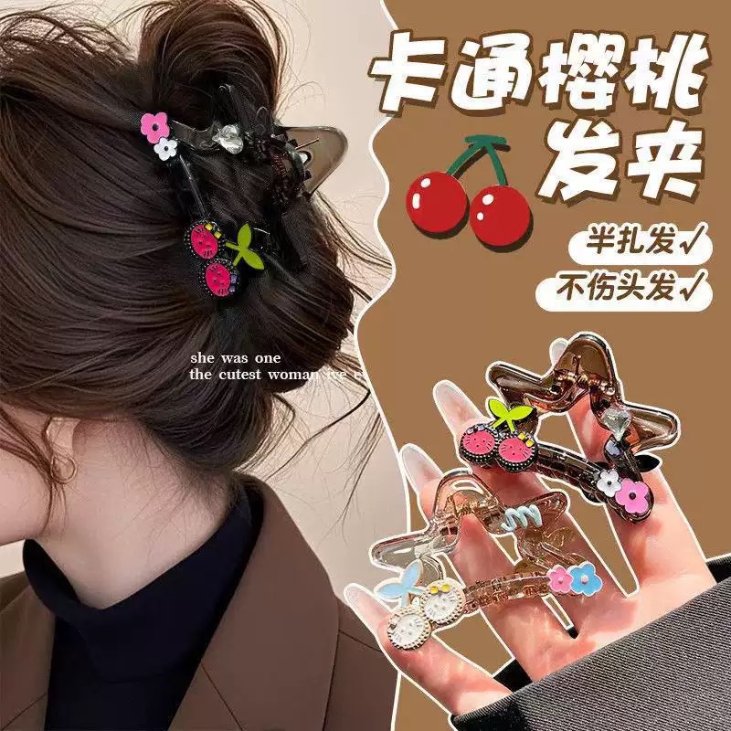 新款创意设计感韩国甜美樱桃kt猫抓夹洋气少女公主头小号发夹顶夹详情4
