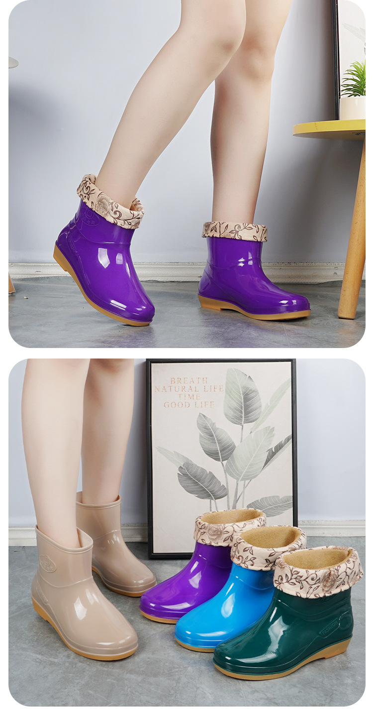 雨鞋女短筒春秋休闲韩版加棉保暖可拆洗车厨房厚底浅口低帮水靴女详情13