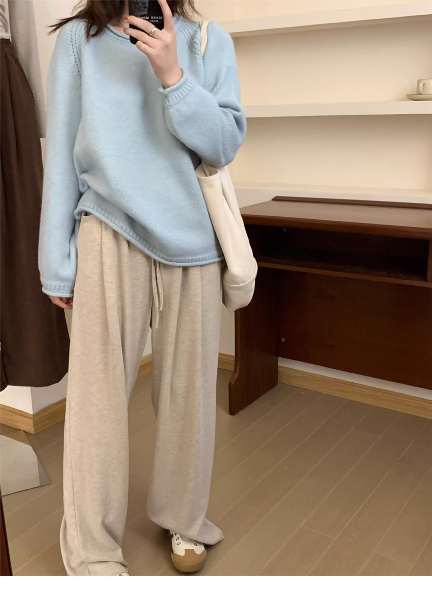 Korean-style puffed solid color pullover sweater for women, gentle and loose knitted top, versatile, laid-back style, fashionable and soft sweater pic 15