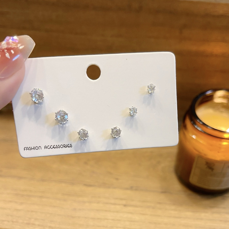 S925银针韩国闪亮镶钻耳钉气质三件套耳环ins风甜美小巧耳饰5753详情10
