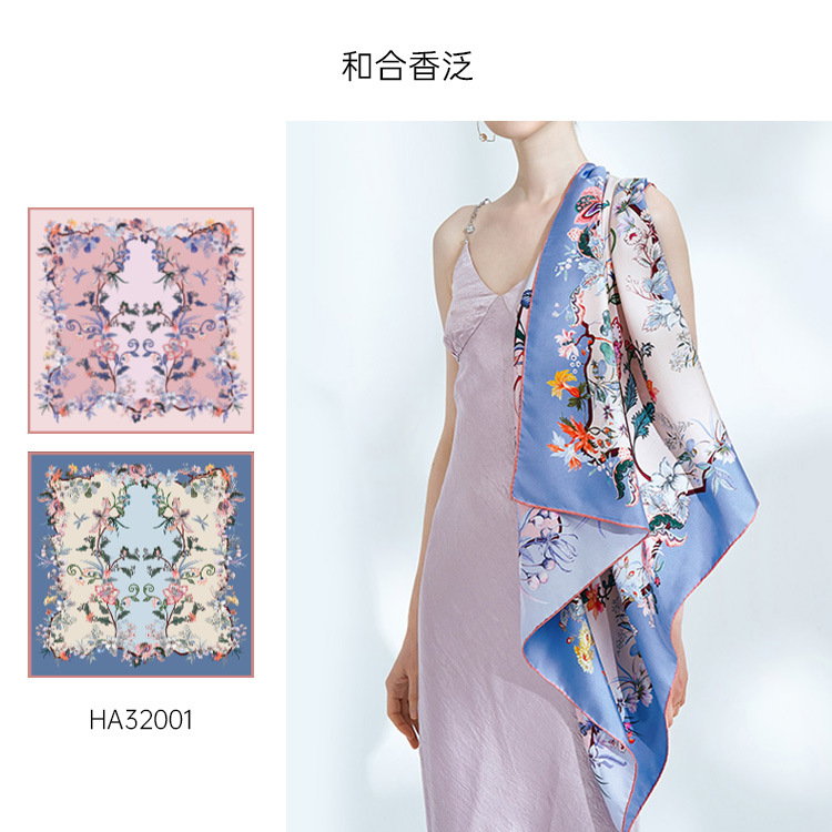 Double-sided digital silk large square scarf 90cm, Chinese style scarf, heavyweight 16mm mulberry silk scarf processing on behalf of others pic 5
