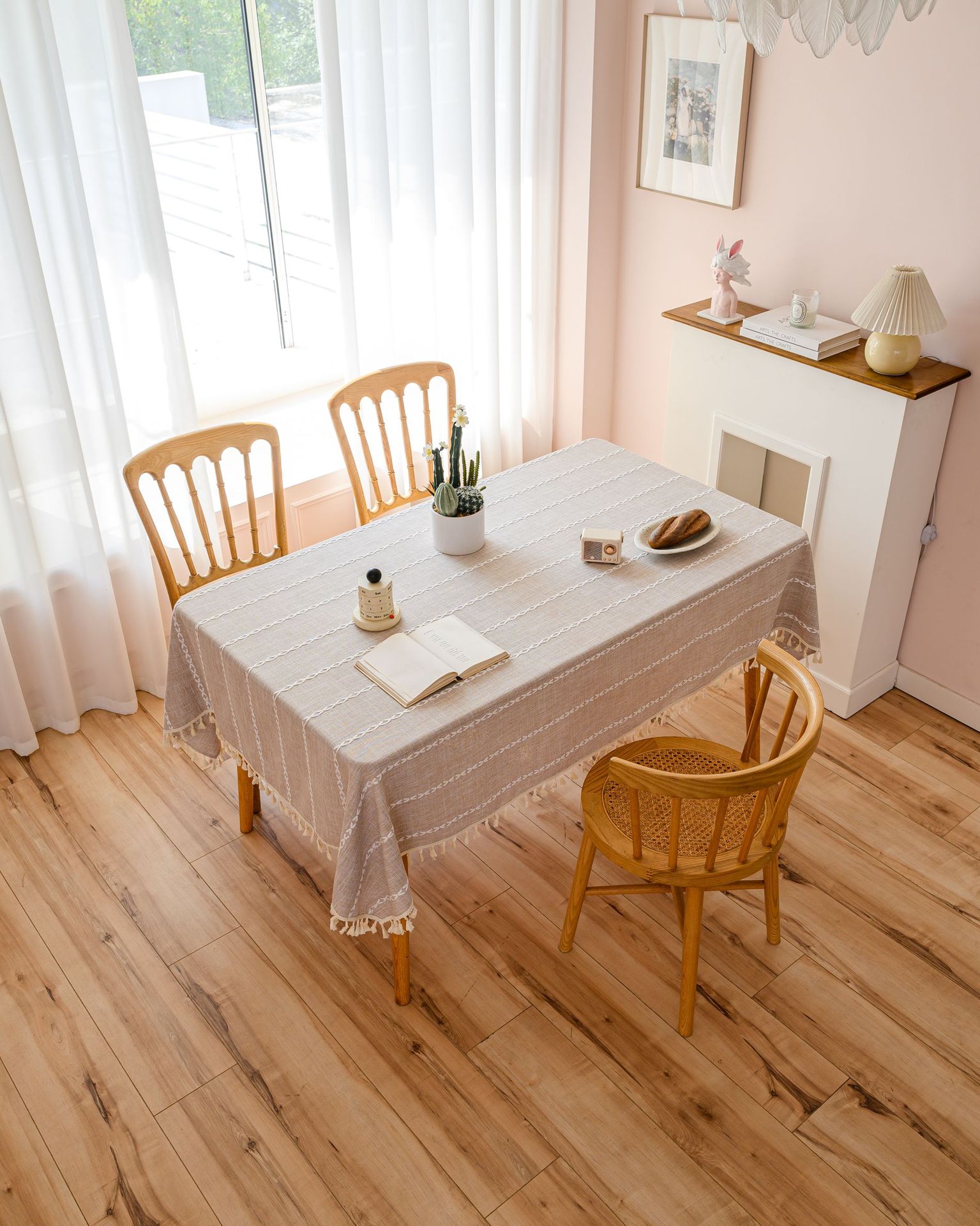 Cross-border three-dimensional embroidered striped tablecloth, popular black solid color, white cotton and linen tablecloth cover, fabric outdoor party pic 47