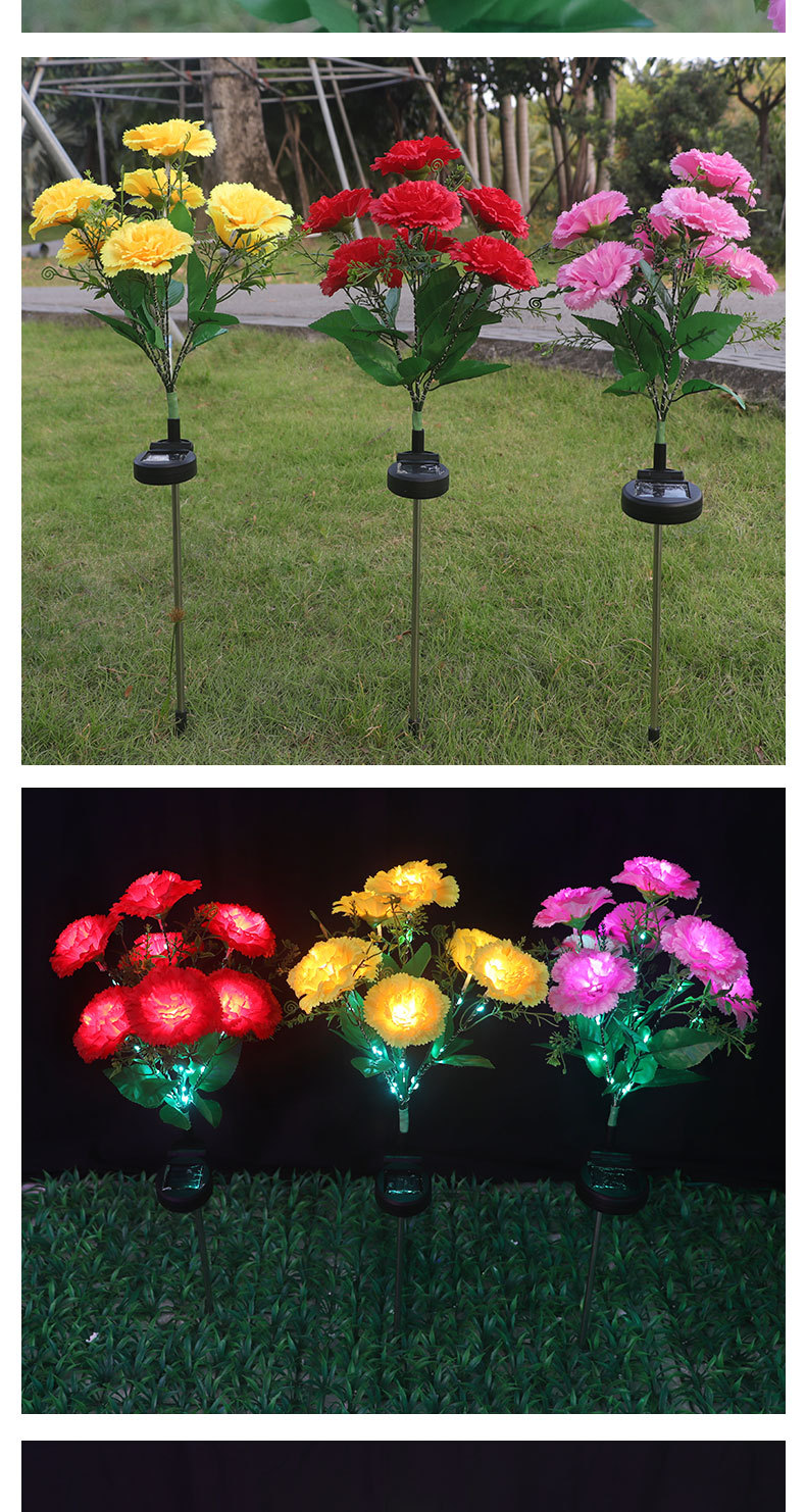 New led solar silk fabric 7-head carnation ground socket lamp outdoor courtyard villa decoration lawn garden lamp pic 12