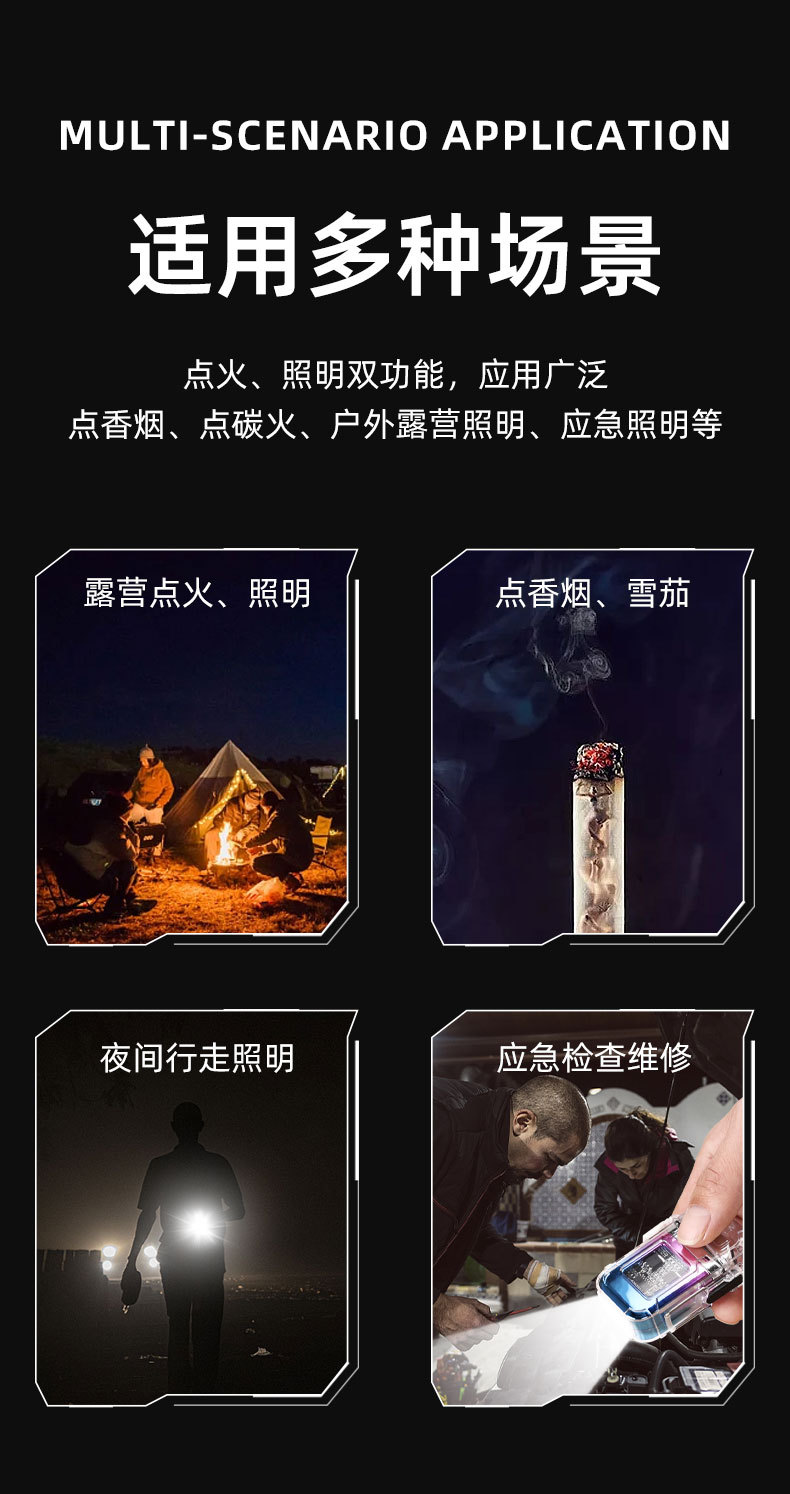 新透明壳usb电弧打火机照明灯户外防水可选Type-C充电脉冲点烟器详情7