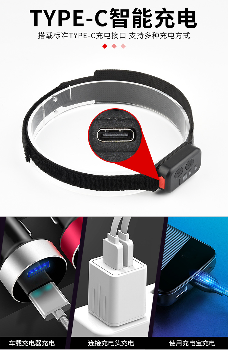 New hand-waving sensor TYPE-C rechargeable headlamp, outdoor strong light COB head-mounted cycling and running red and blue light pic 7