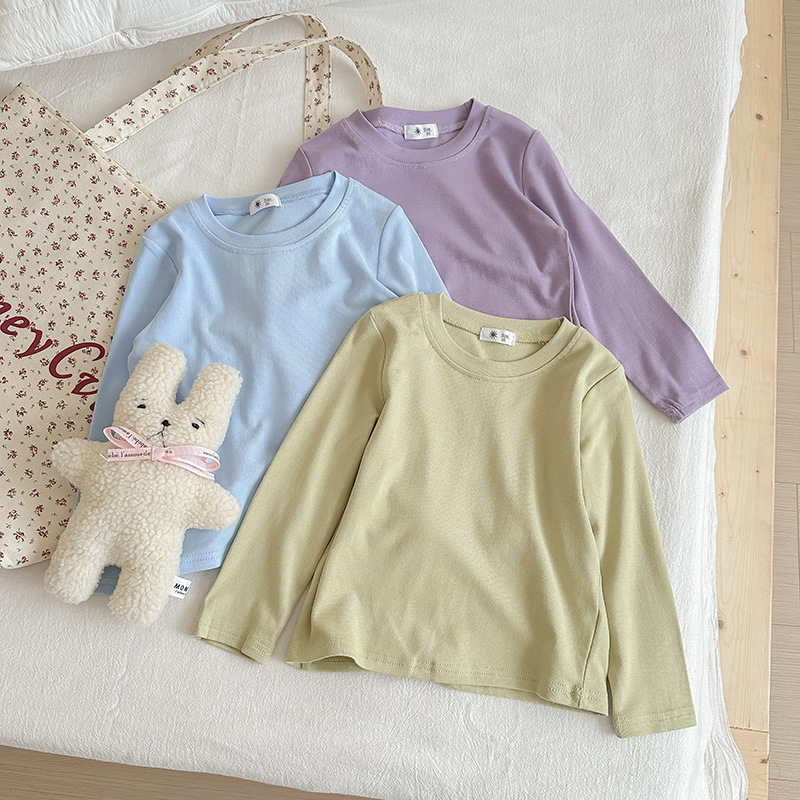 A white long-sleeved loose T-shirt for children, a cute base layer, top and mask T-shirt for boys, girls and babies in spring and autumn pic 7