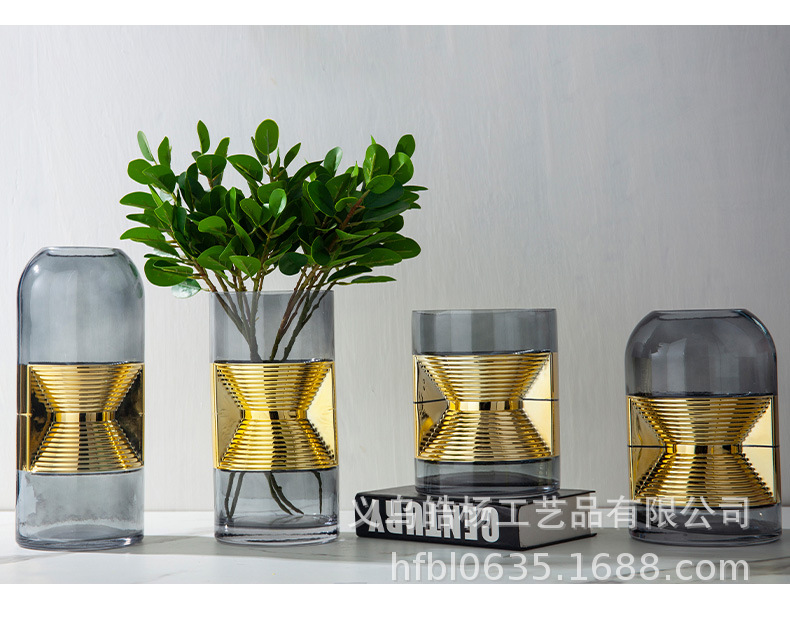 Minimalist, light luxury, high-end living room dried flower arrangement, irregular-shaped gold-plated glass vase combination, home decoration, ins style pic 7