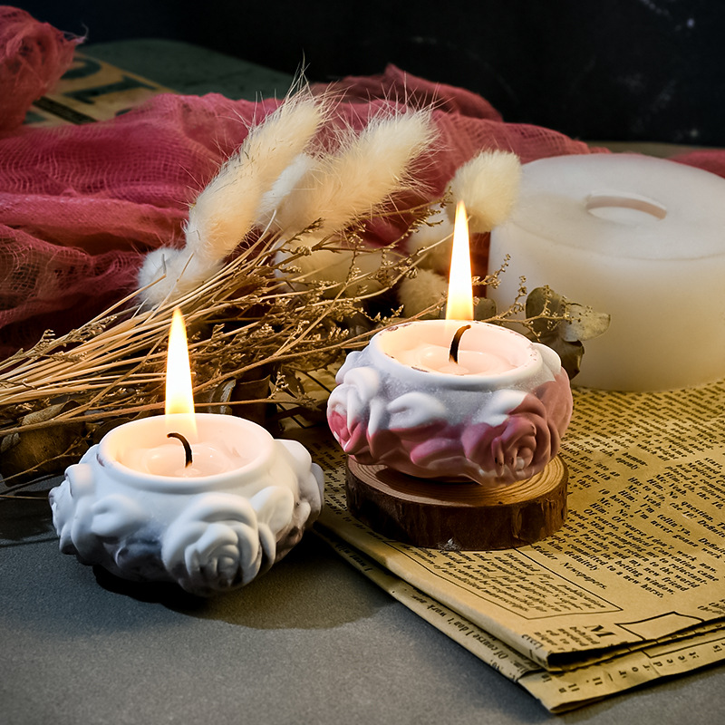 diy硅胶模具4连玫瑰烛台花朵香薰蜡烛装饰摆件水泥石膏模具详情9