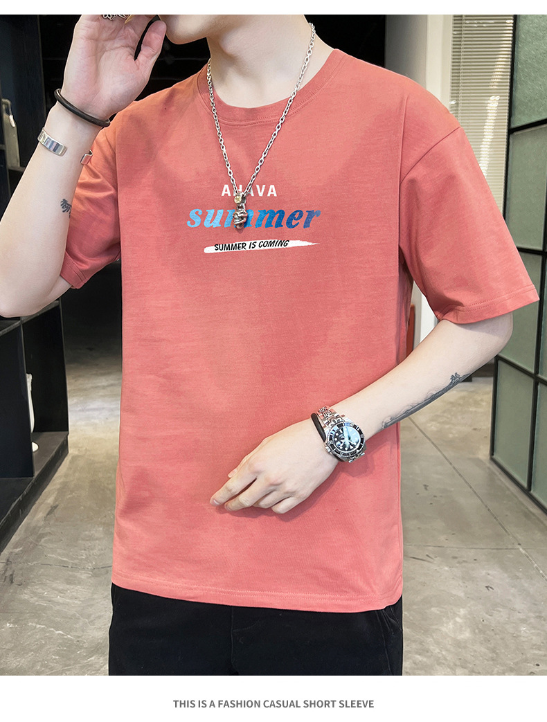Short-sleeved T-shirt for men, 2022 Summer new Korean style trendy ins loose T-shirt, mid-sleeved cotton trendy brand, large size pic 25