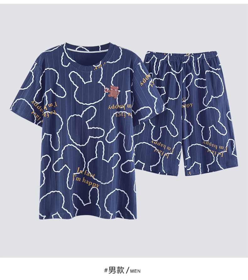 Novedades pareja manga corta pantalones cortos pijamas mujer verano slim algodón peinado hombre traje de hogar suelto casual cartoon pic 79