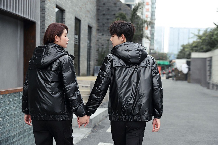 Shiny down jackets for men and women, short Korean-style slimming and thickening, warm, casual and fashionable couple coats, white duck down pic 10