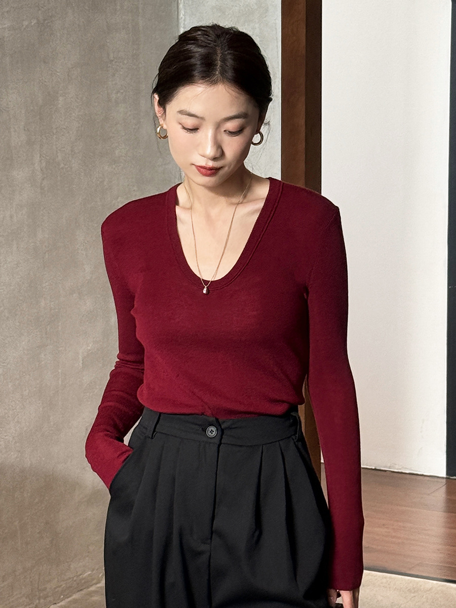 安可拉红羊毛衫设计感秋冬新款长袖针织打底衫修身显瘦上衣女详情2