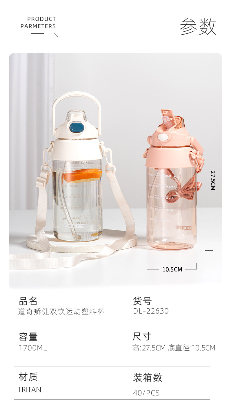 1700ml道奇矫健双饮户外运动塑料杯Tritan大容量手提背带两用水杯详情6