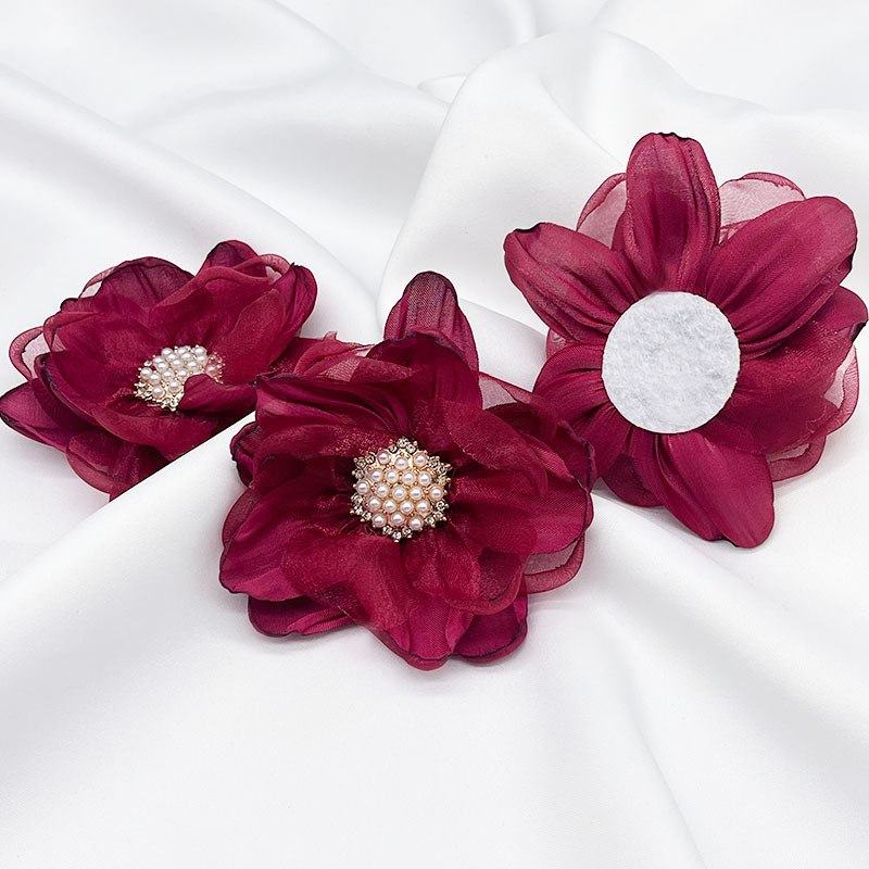 Multi-layer three-dimensional gauze flower hand-beaded diy dress shoe flower brooch accessory, Organza flower accessory pic 15