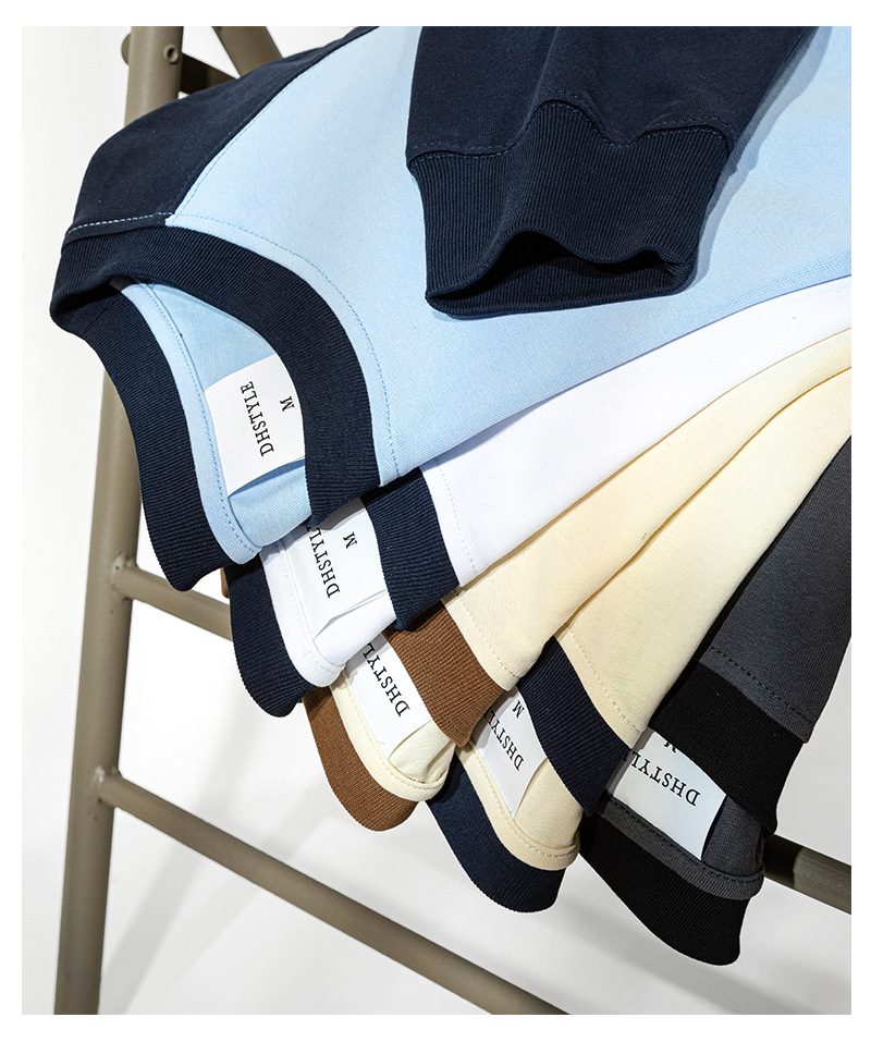 A 250-gram pure cotton off-the-shoulder threaded cuff round-neck long-sleeved T-shirt for women, featuring a loose, color-blocked base layer pic 7