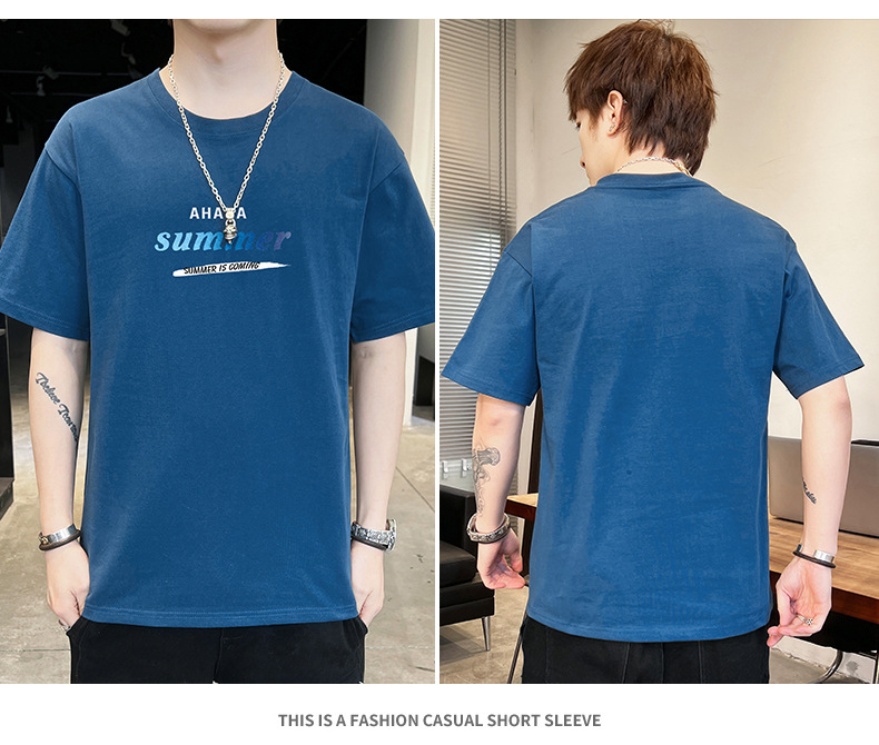 Short-sleeved T-shirt for men, 2022 Summer new Korean style trendy ins loose T-shirt, mid-sleeved cotton trendy brand, large size pic 22