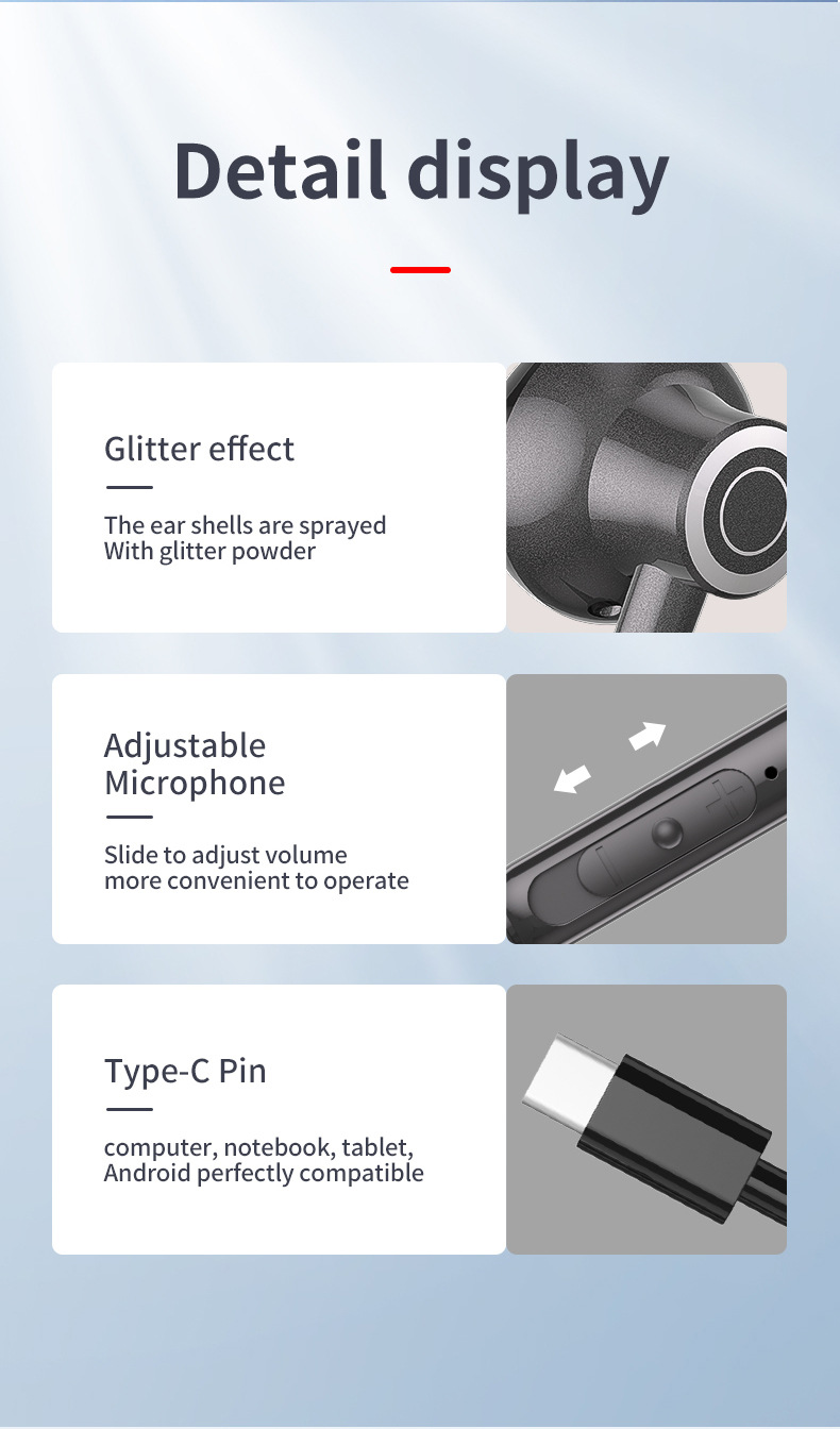 新款跨境热卖Type-c耳机有线耳机半入耳数字解码接口线控耳机现货详情9