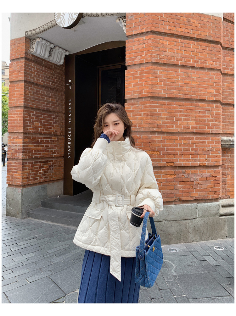 白色羽绒棉服女冬外套2022年新款轻薄收腰韩版欧货冬装短款面包服详情18