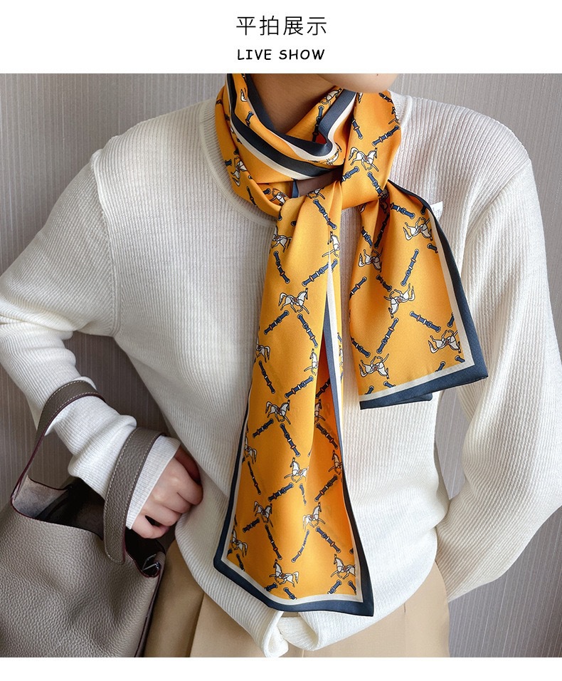 Spring and Summer versatile shirts, headbands, neckerchiefs, small ribbons, geometric graffiti decorations, high-end look, long and thin silk scarves for women pic 5