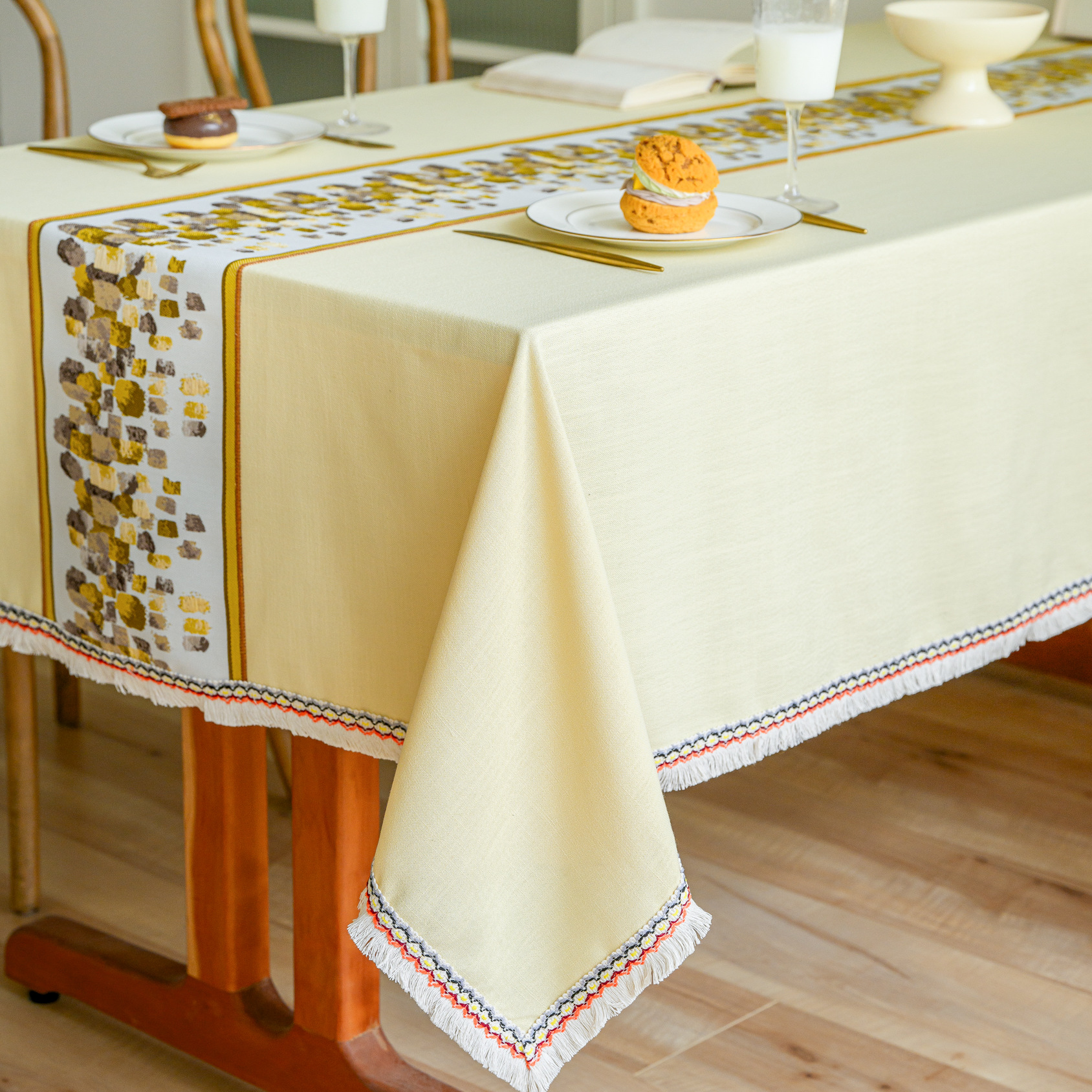 New Chinese-style embroidered tablecloth, cotton and linen solid color, Nordic light and fresh, rectangular for home use, with a sense of luxury pic 20