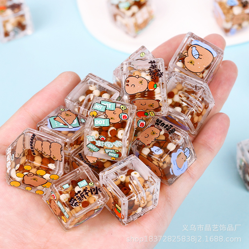 Transparent cartoon series square beaded oil-impregnated acrylic perforated diy handmade necklace, bracelet and mobile phone chain accessories pic 2