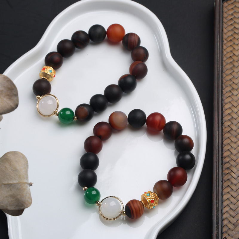 Natural frosted dreamy agate bracelet, ancient method gold accessory, smooth road, good luck agate bracelet, Nepalese gift pic 9