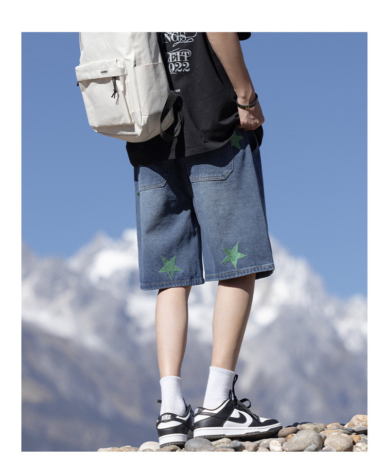 2024夏季新款牛仔短裤男浅蓝色松紧腰休闲裤潮牌百搭学生运动裤子详情27