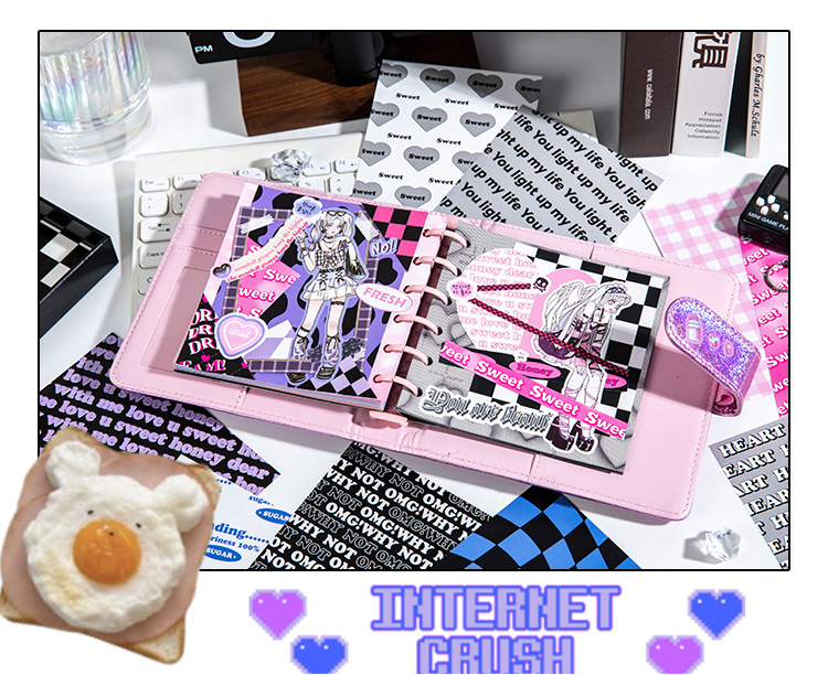 语闲无粘性素材纸 甜心电波甜酷系列可撕美式风手帐diy造景打底纸详情12