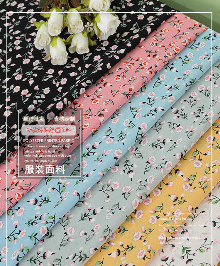 This is a new spring and summer dress fabric made of small floral print polyester fabric, featuring a fashionable and fresh floral print on furong chiffon pic 1
