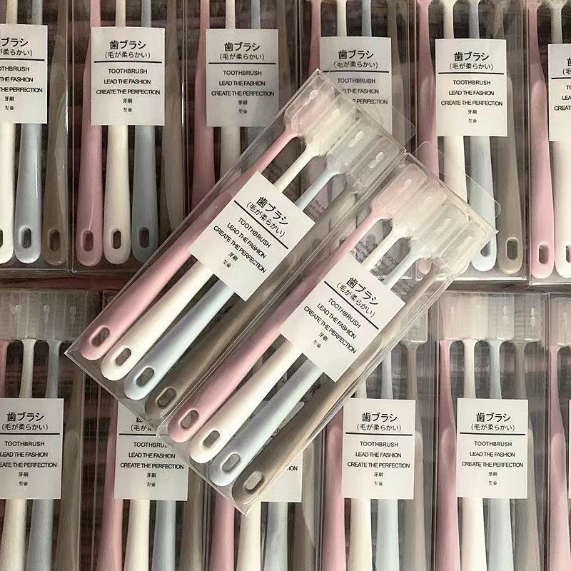 Macaron toothbrush set with bamboo charcoal fine soft bristles, adult home large-head travel set, Japanese style with lid toothbrush soft bristles pic 1