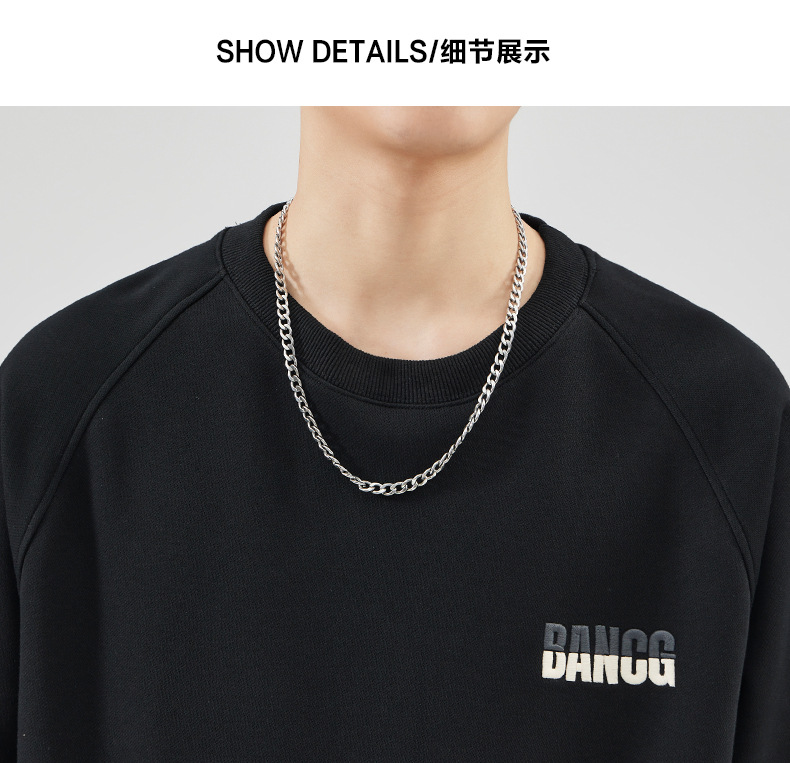 尚谷男装 灰色无帽圆领卫衣男士潮牌简约字母刺绣青少年插肩上衣详情16