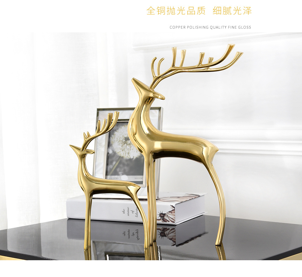 Pure copper deer living room ornaments, American-style light luxury and simple European-style model room, copper entrance hall, housewarming gifts, craft decorations pic 1