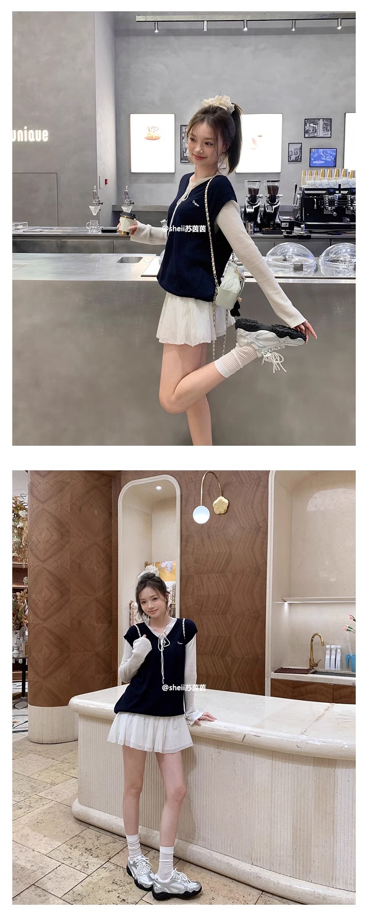 苏茵茵月牙底运动鞋蕾丝珍珠鸳鸯带厚底休闲鞋女德训鞋女小白鞋详情13