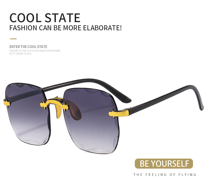 跨境欧美无框方形太阳镜时尚潮流切边无框墨镜女士街拍走秀太阳镜详情16