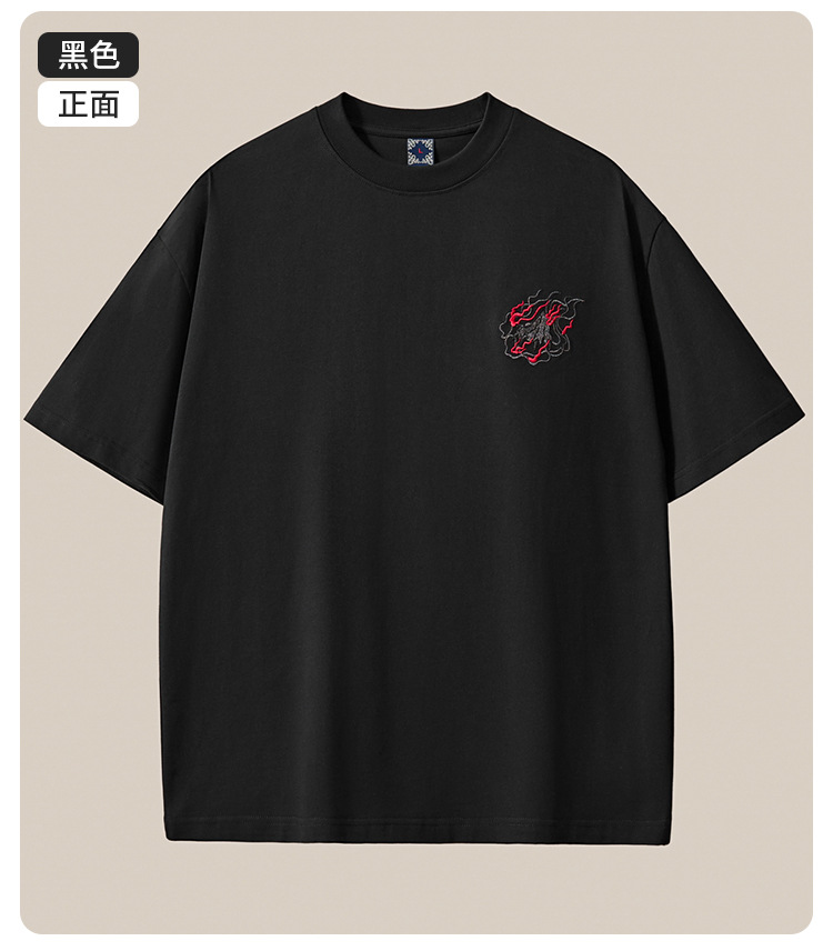 国潮夏季新款260克重磅纯棉短袖t恤男中国风刺绣宽松大码男装详情37