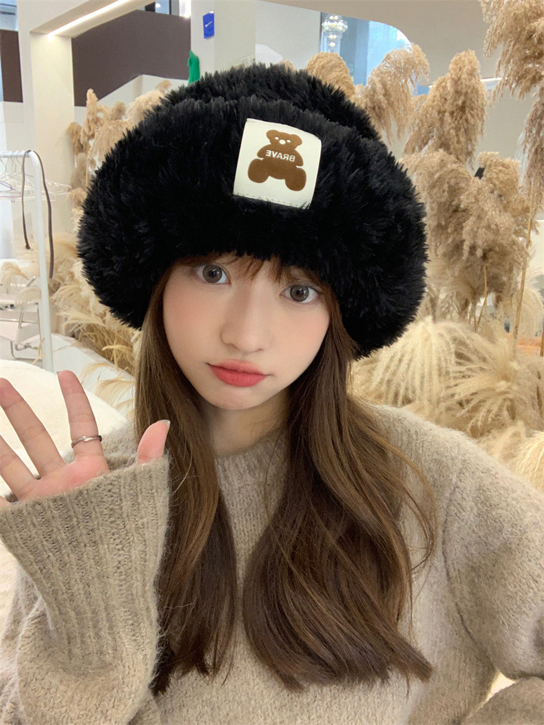 Sheepskin fleece headwear and ear-protecting hat, big head collar to show off face, little Northeast Mongolian cold-proof knitted hat, cute little bear pic 14