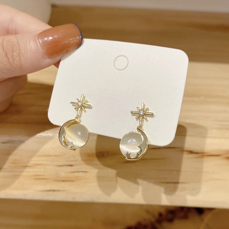 网红爆款猫眼石女式耳环气质百搭耳钉心形耳饰2023年蝴蝶结耳坠详情11