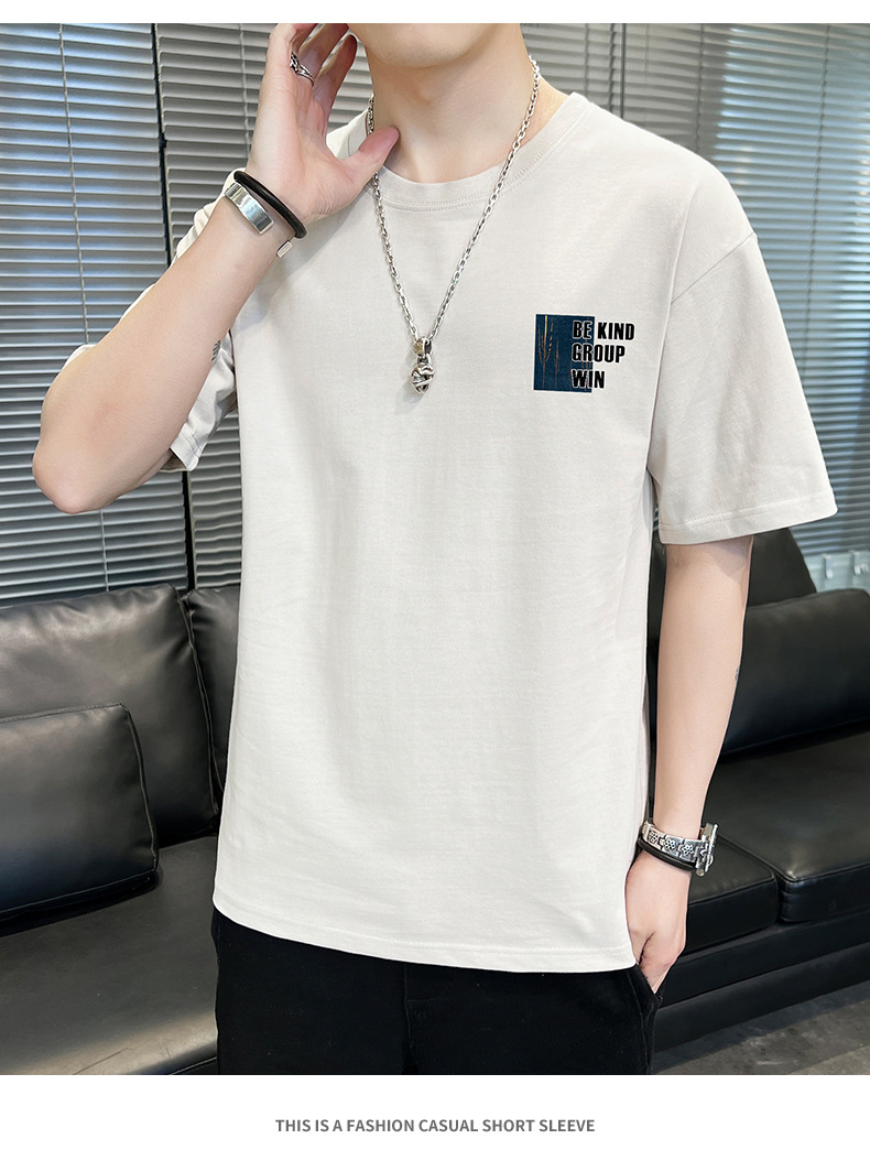 Short-sleeved T-shirt for men, 2022 Summer new Korean style trendy ins loose T-shirt, mid-sleeved cotton trendy brand, large size pic 89