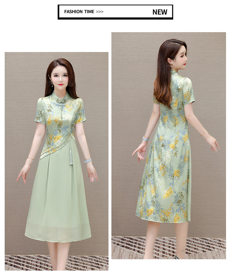 气质时尚印花连衣裙女夏季2024年新款修身洋气女装改良旗袍裙子潮详情13