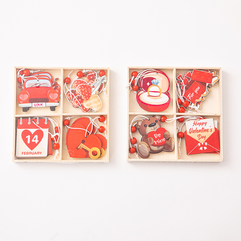 跨境新品情人节木质装饰品挂件 爱心情人节派对场景布置悬挂装饰详情1