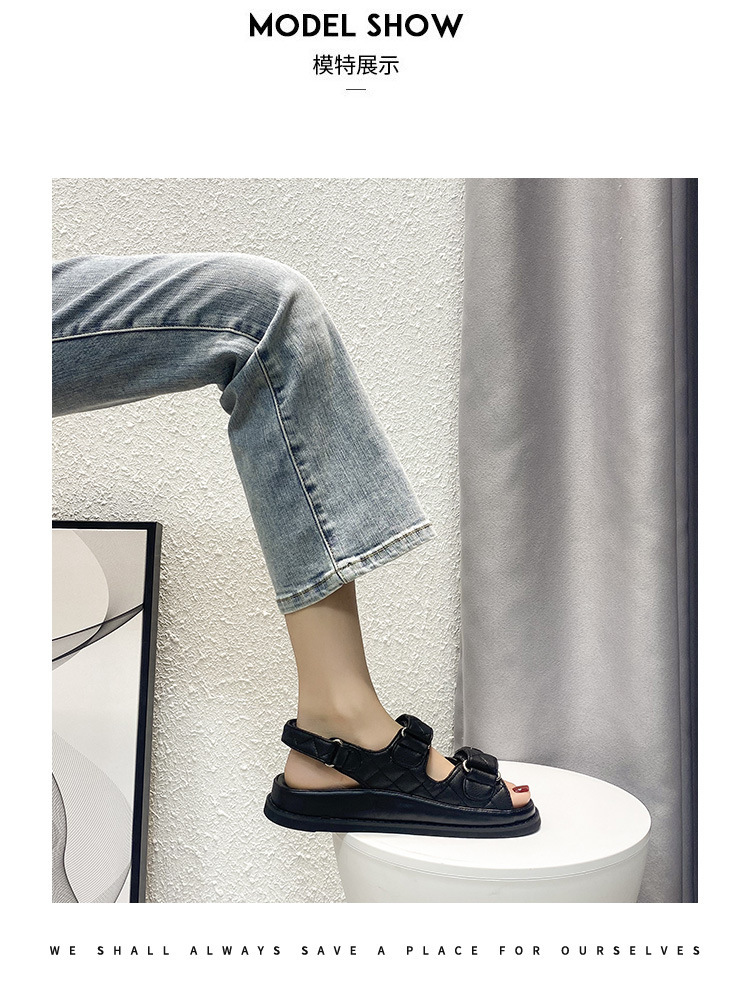 小香风凉鞋女2024新款仙女风真皮魔术贴夏新款百搭平底女鞋ins潮~详情5