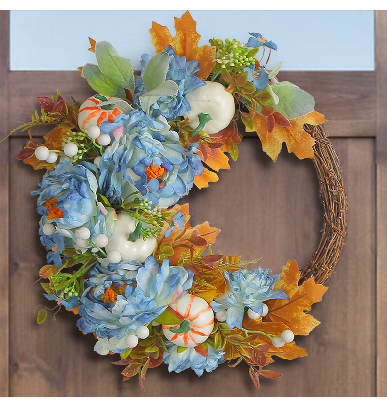 Harvest Festival Peony pumpkin wreath, Amazon artificial flower home decoration, outdoor courtyard atmosphere wreath pic 8