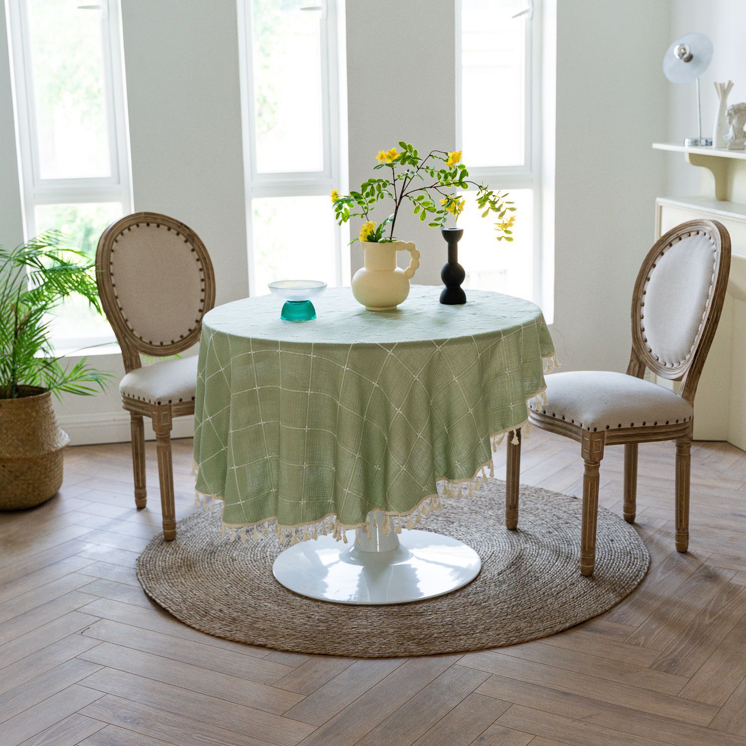 Cross-border TEMU Xiyin round table cloth, Japanese cream white tassel tablecloth, table cloth, cover cloth, Amazon factory wholesale pic 13