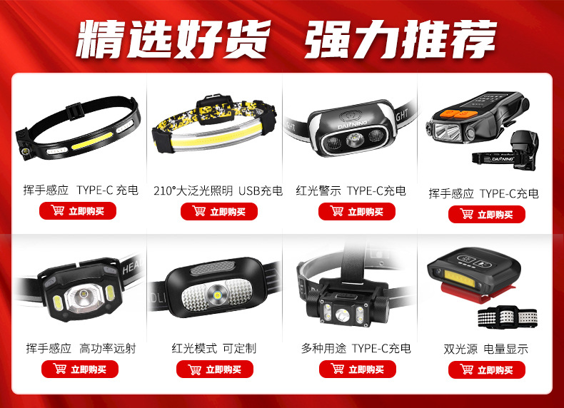 智能感应usb充电感应头灯led夜钓鱼便携式强光夜跑小头灯户外头灯详情2
